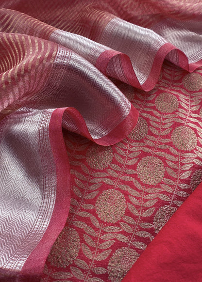 Pink Brocade Silk Kurta And Zari Panel Silk Dupatta