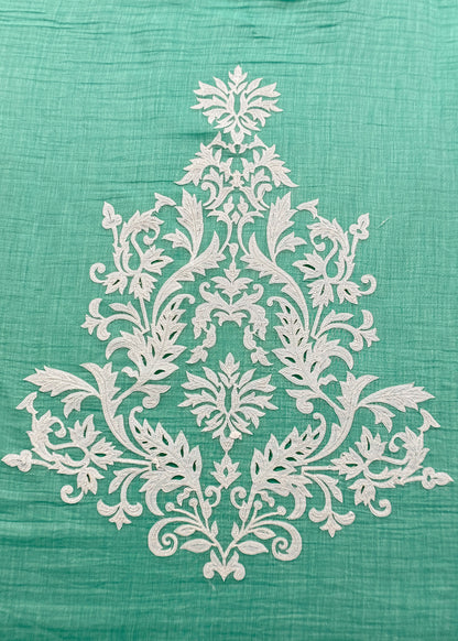 Turquoise Handloom Mulmul Kurta And Kora Silk Dupatta With Applique Handwork
