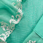Turquoise Handloom Mulmul Kurta And Kora Silk Dupatta With Applique Handwork