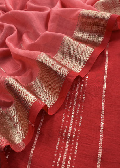 Red Varanasi Silk Suit With Zari Weaving