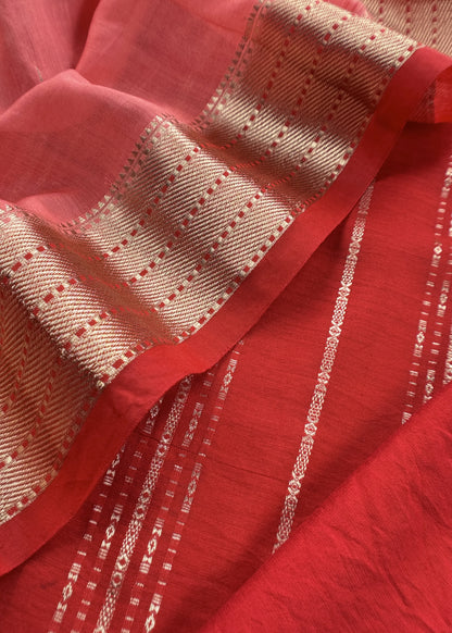 Red Varanasi Silk Suit With Zari Weaving