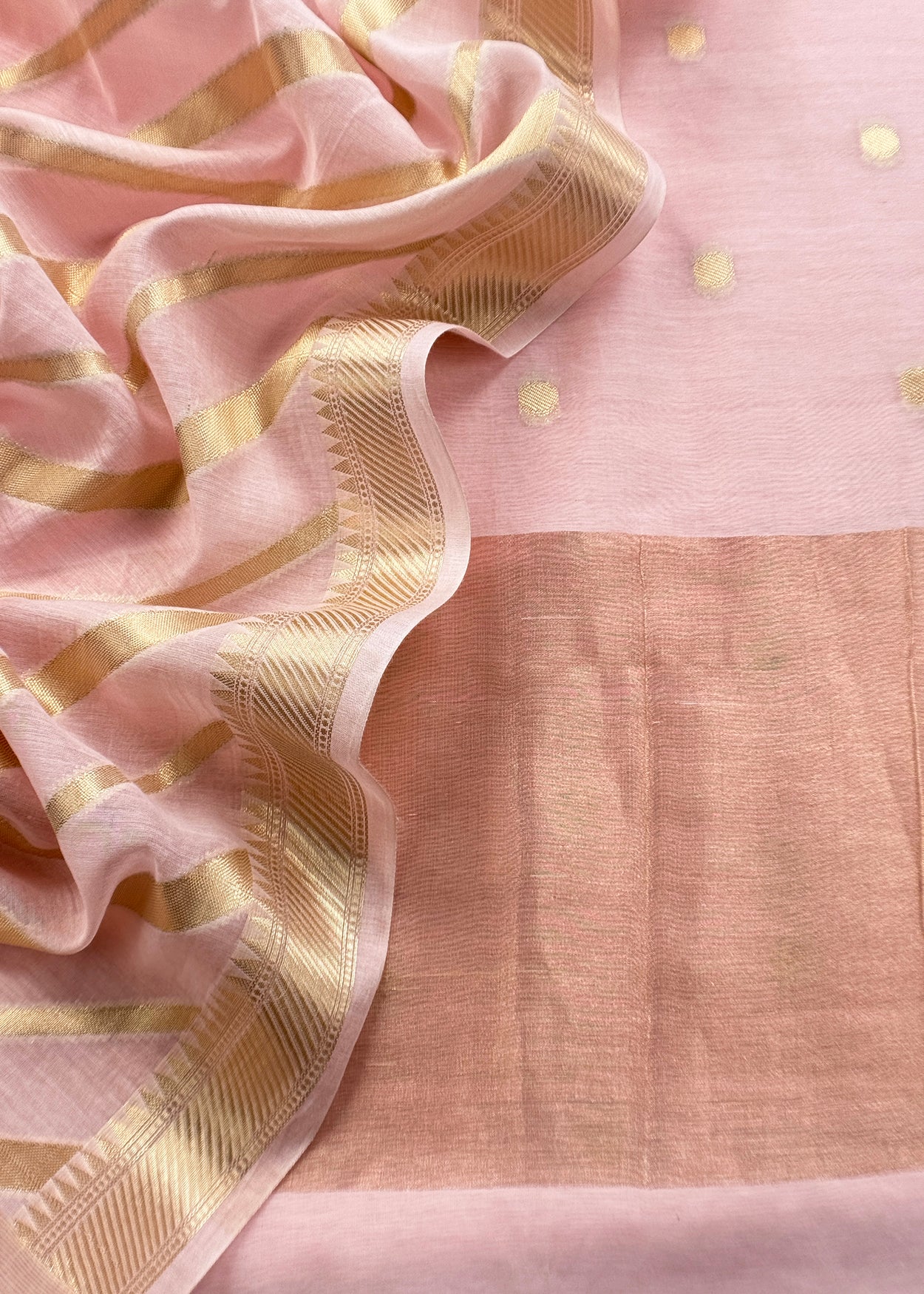 Pastel Pink Banarasi Chanderi Silk Suit With Zari Weaving