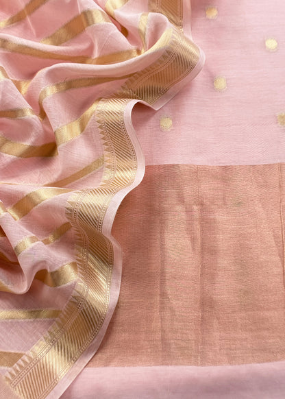 Pastel Pink Banarasi Chanderi Silk Suit With Zari Weaving