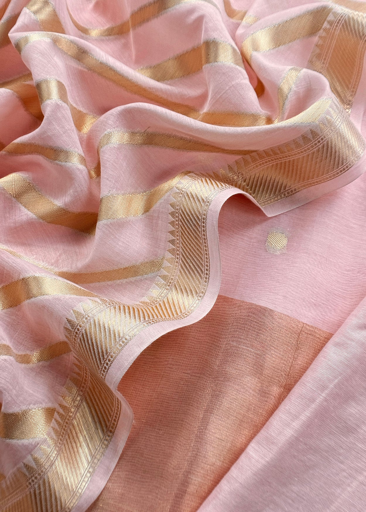 Pastel Pink Banarasi Chanderi Silk Suit With Zari Weaving