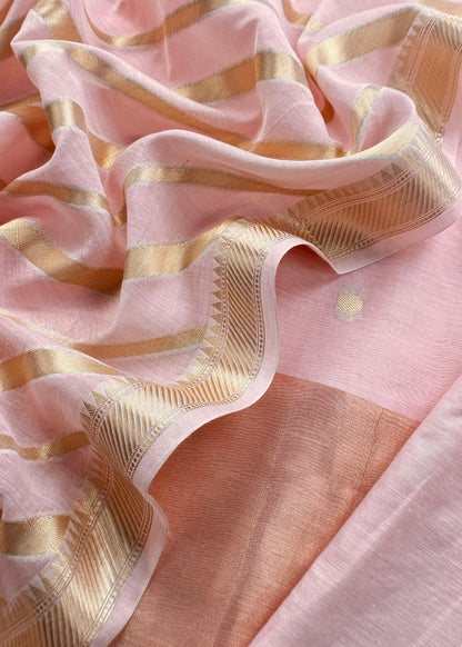 Pastel Pink Banarasi Chanderi Silk Suit With Zari Weaving