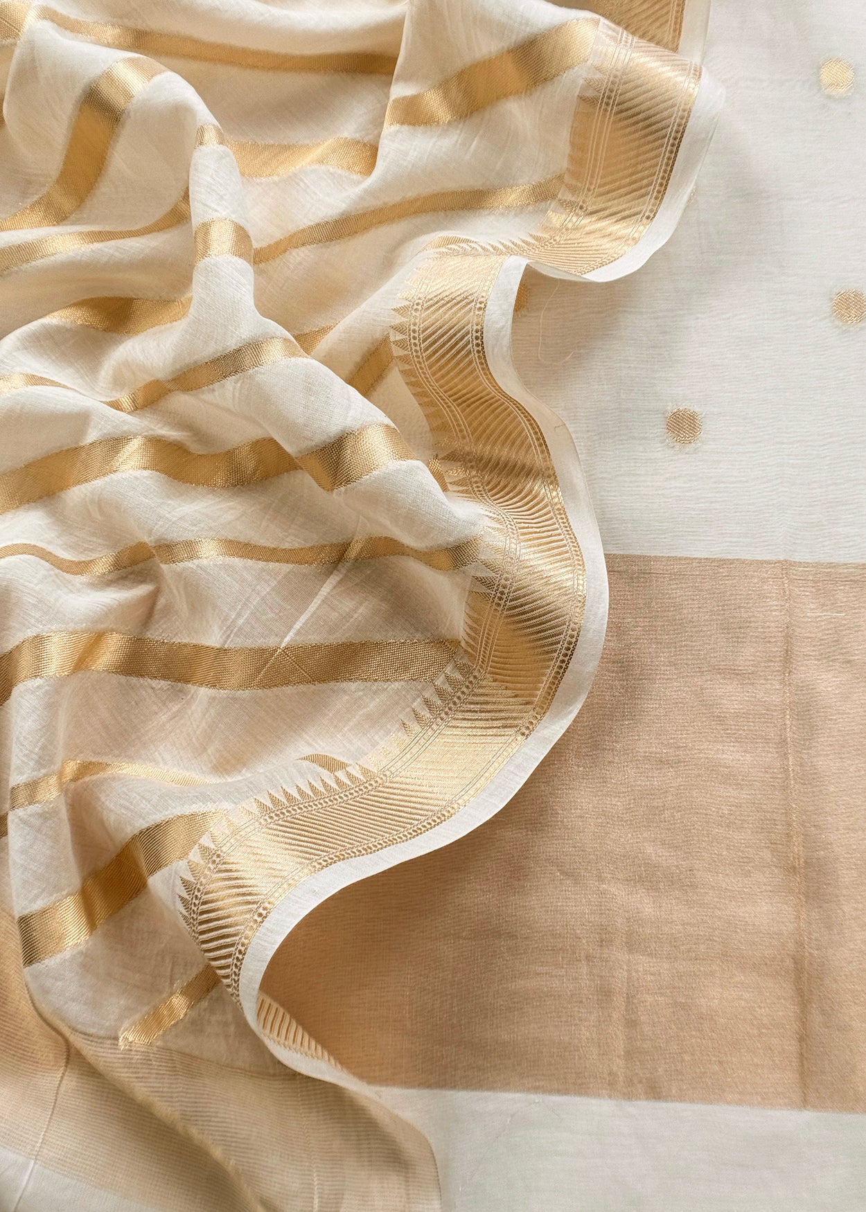 Off White Banarasi Chanderi Silk Suit With Zari Weaving