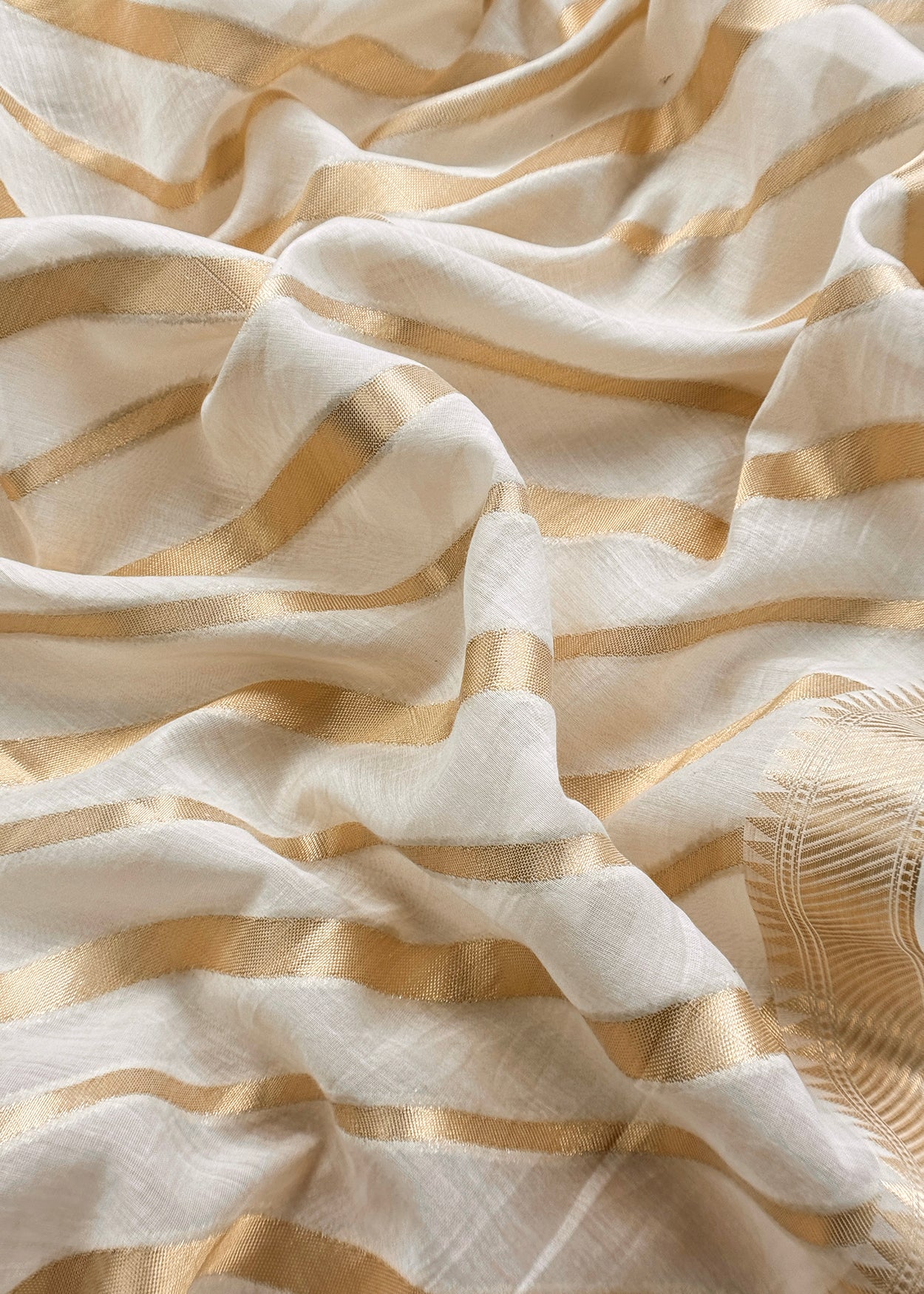 Off White Banarasi Chanderi Silk Suit With Zari Weaving