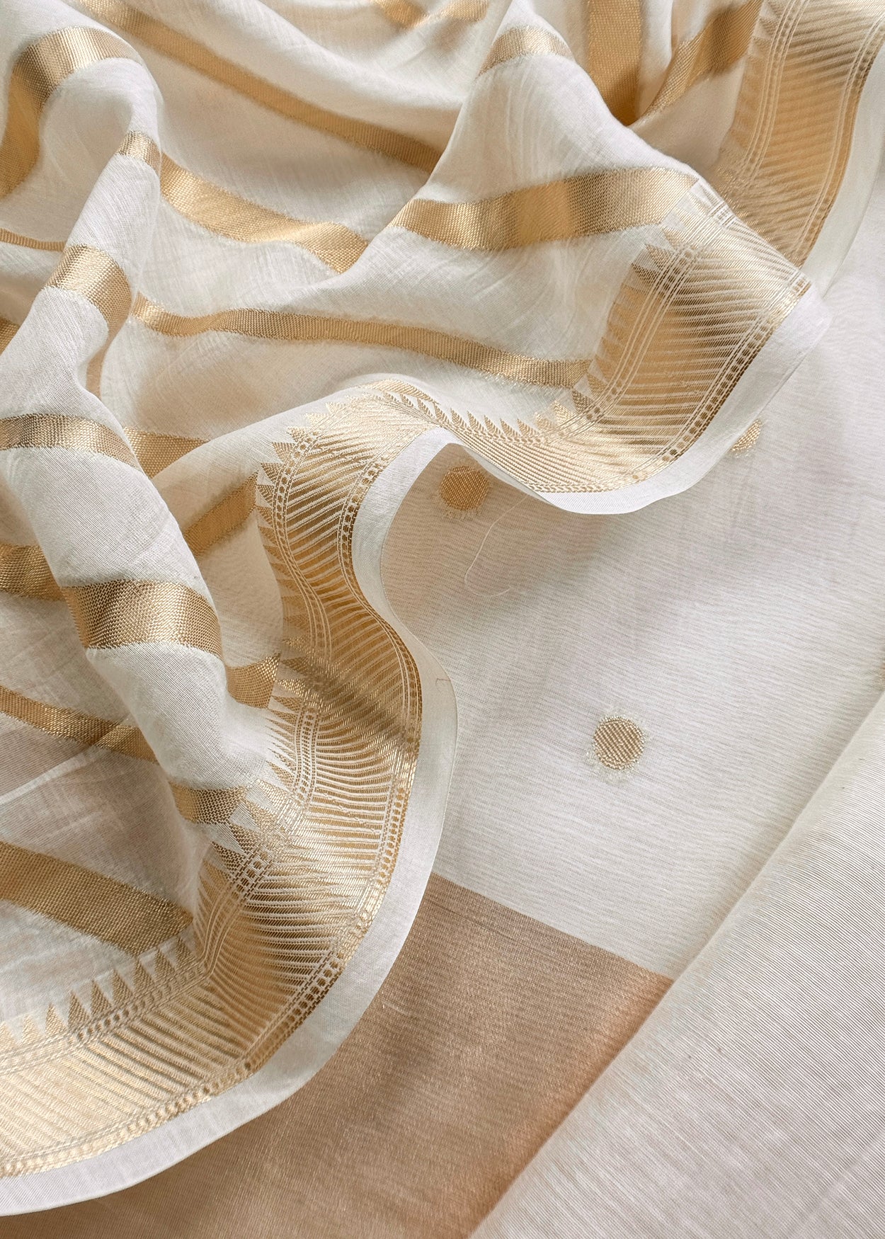 Off White Banarasi Chanderi Silk Suit With Zari Weaving