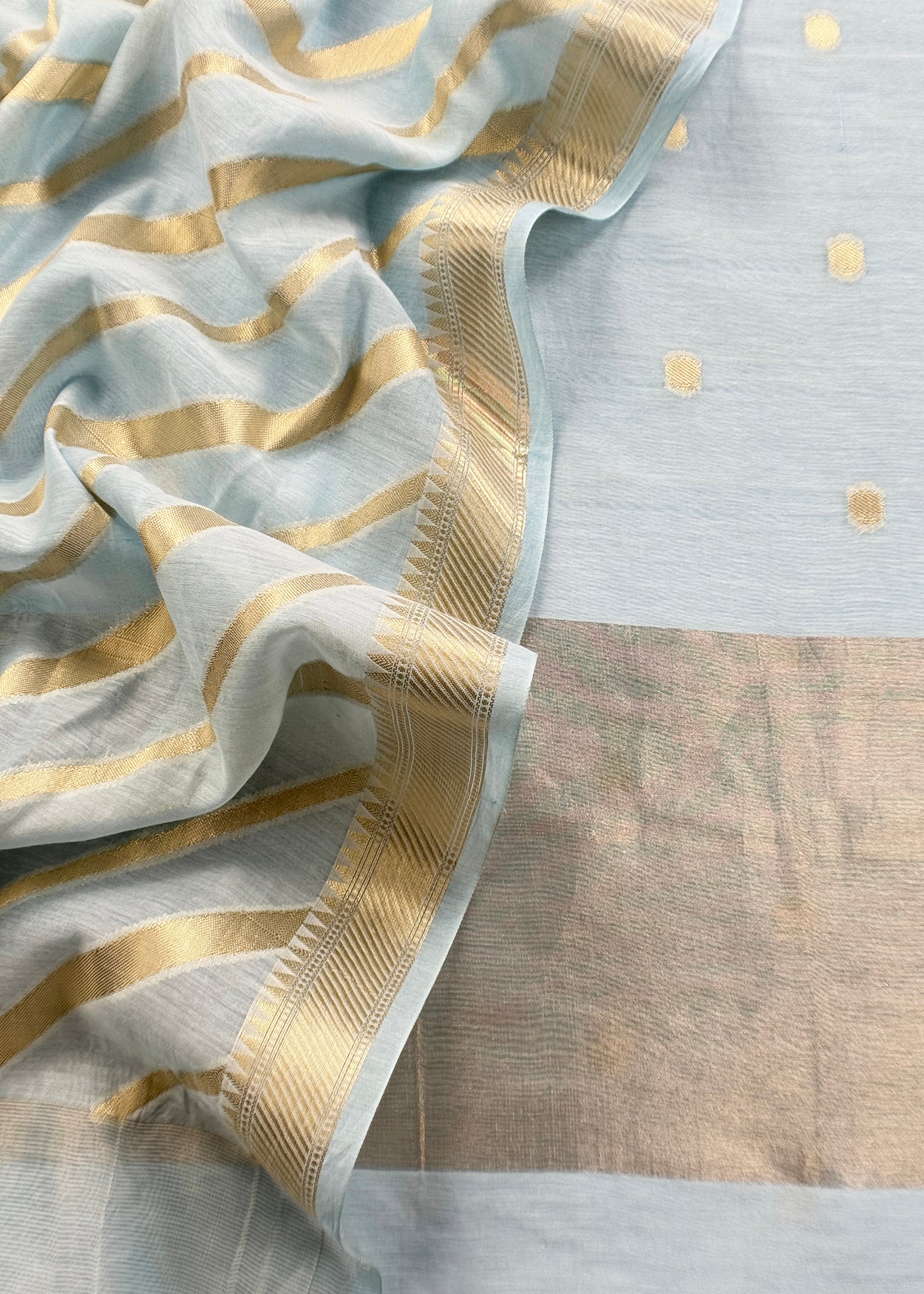 Pastel Blue Banarasi Chanderi Silk Suit With Zari Weaving