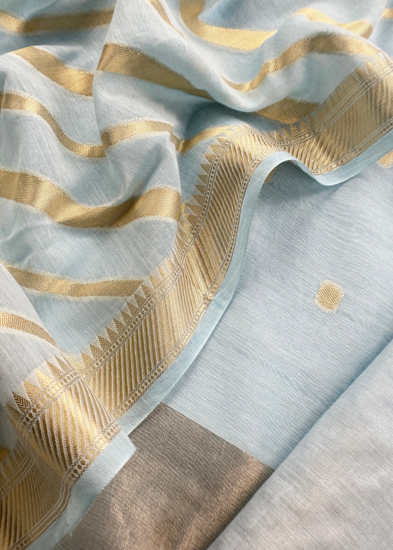 Pastel Blue Banarasi Chanderi Silk Suit With Zari Weaving