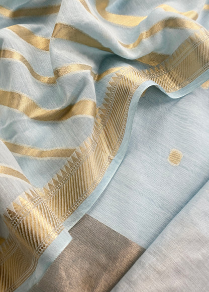 Pastel Blue Banarasi Chanderi Silk Suit With Zari Weaving