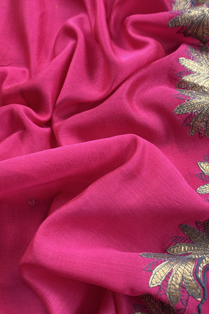 Pink Handloom Mulmul Unstitched Suit Fabric With Hand Gota Work