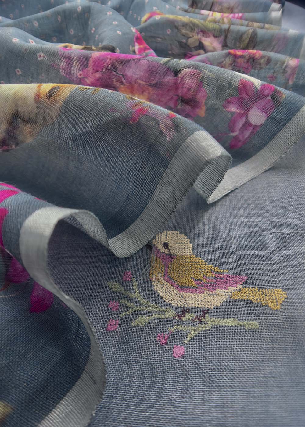 Greyish Blue embroidered linen suit