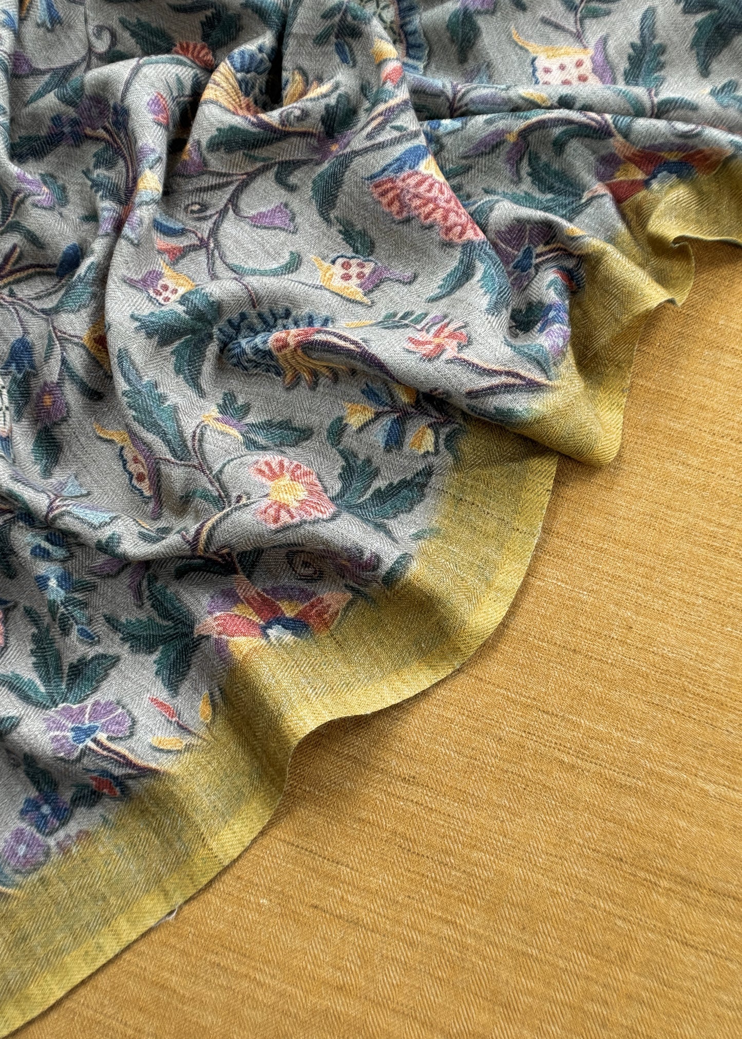 Yellow Pashmina Unstitched Suits With Kalamkari Dupatta