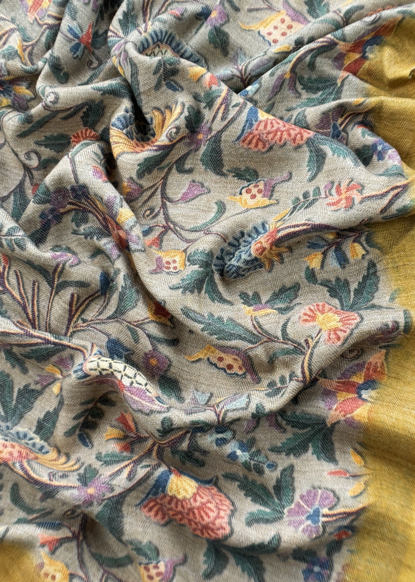 Yellow Pashmina Unstitched Suits With Kalamkari Dupatta