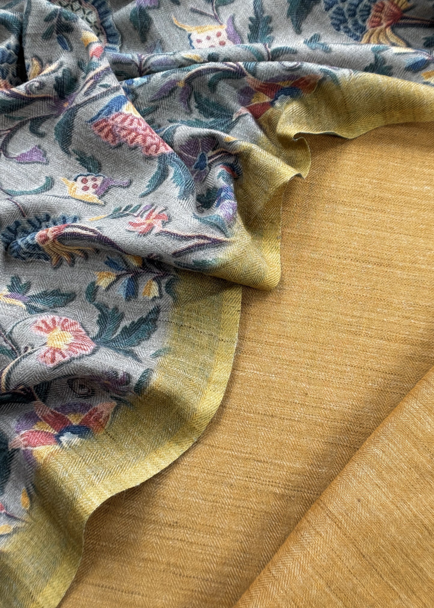 Yellow Pashmina Unstitched Suits With Kalamkari Dupatta