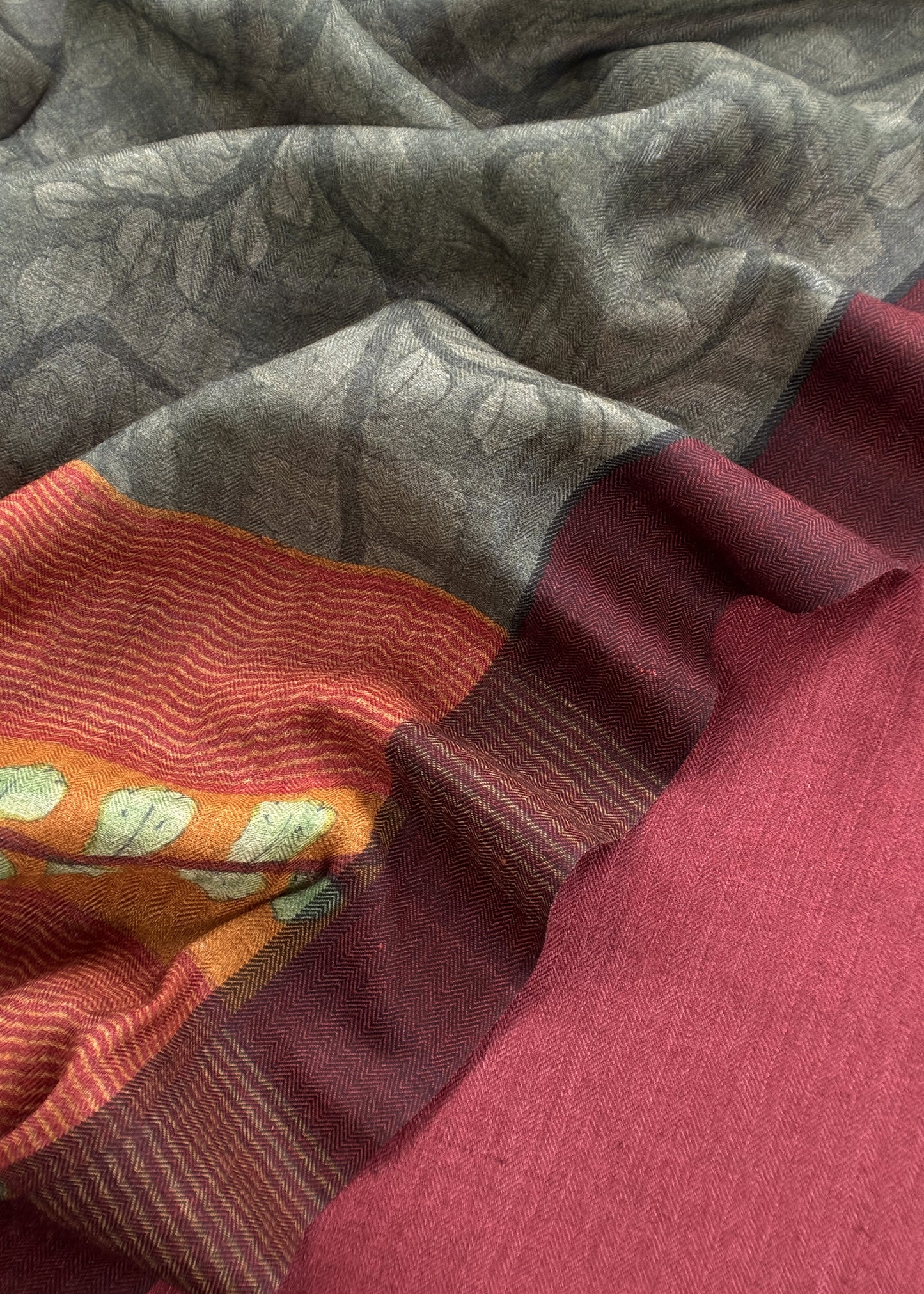 Maroon Pashmina Unstitched Suits With Kalamkari Dupatta