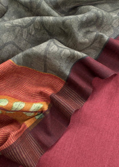 Maroon Pashmina Unstitched Suits With Kalamkari Dupatta