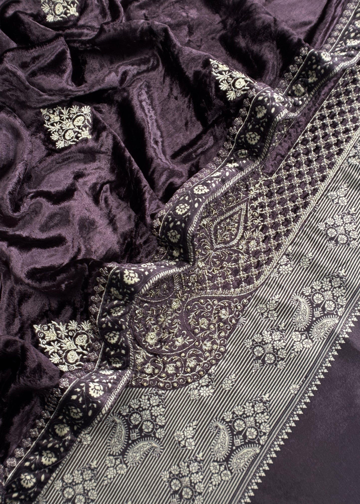 Affair Purple Velvet Silk Suit With Velvet Dupatta