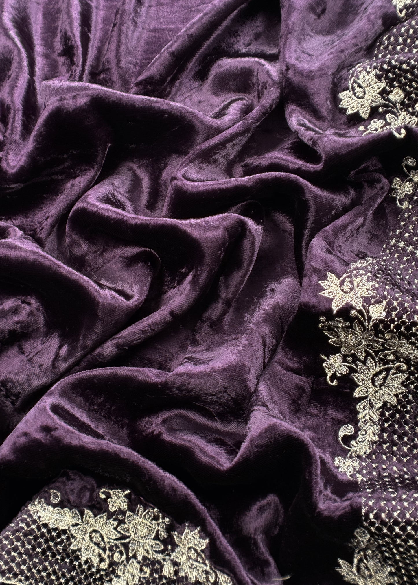 Affair Purple Brocade Silk Suit With Velvet Dupatta