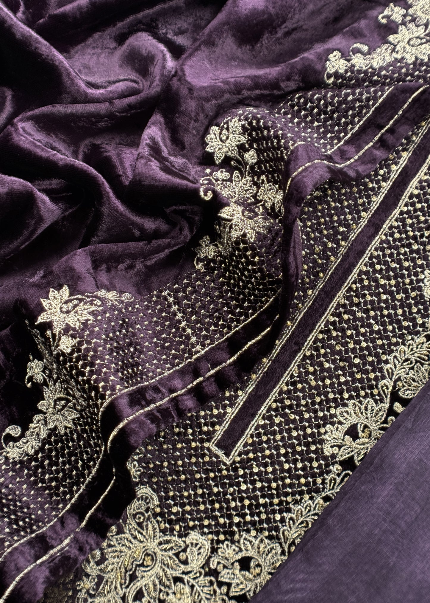 Affair Purple Brocade Silk Suit With Velvet Dupatta