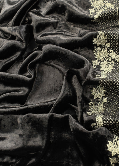 Black Brocade Silk Suit With Velvet Dupatta