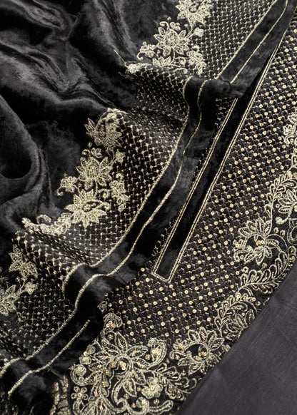 Black Brocade Silk Suit With Velvet Dupatta