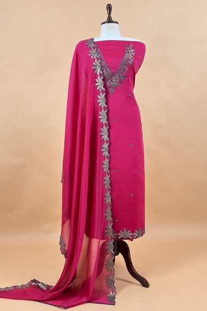 Pink Handloom Mulmul Unstitched Suit Fabric With Hand Gota Work