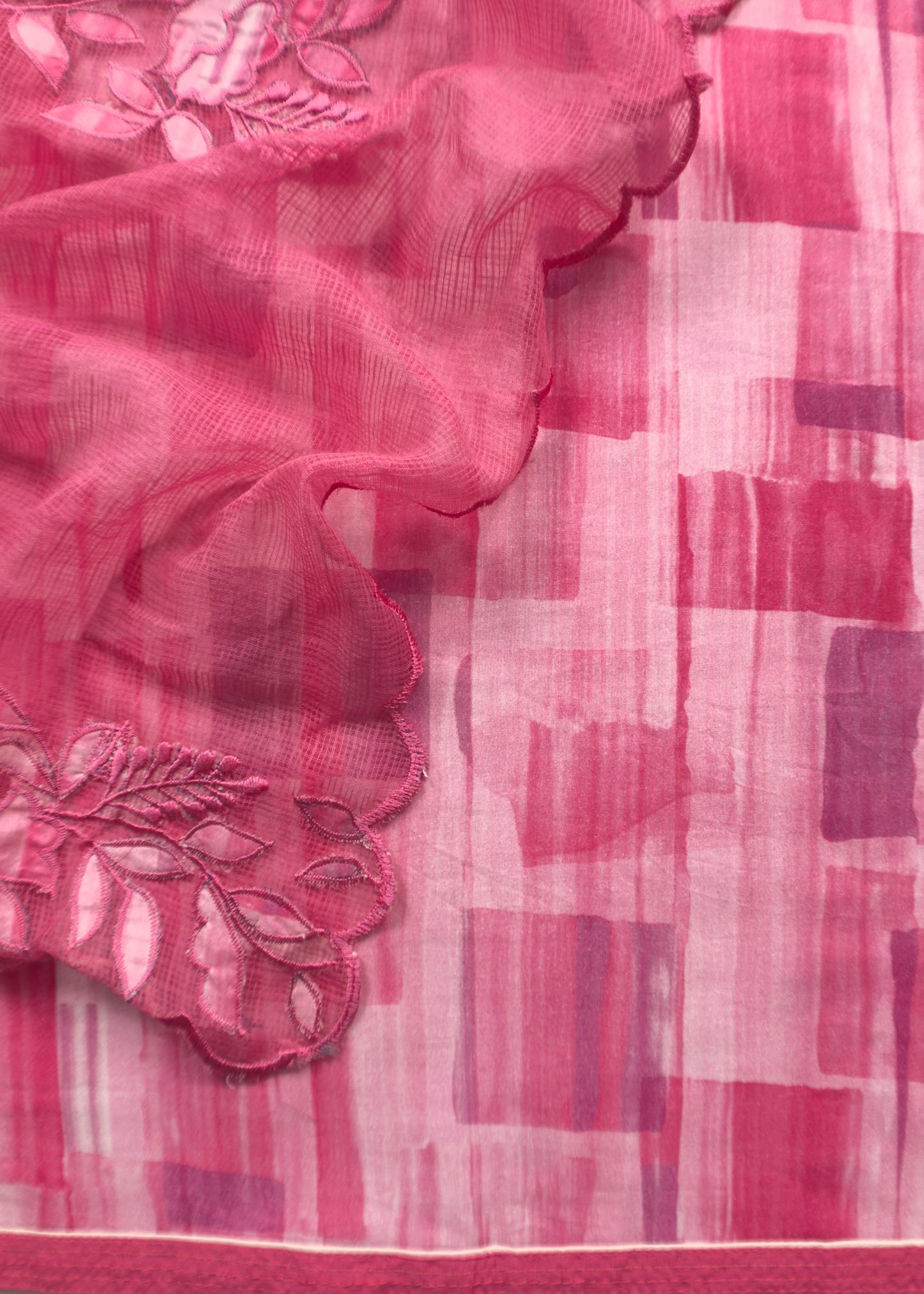 Pink Cotton Chanderi With Kota Doria Dupatta