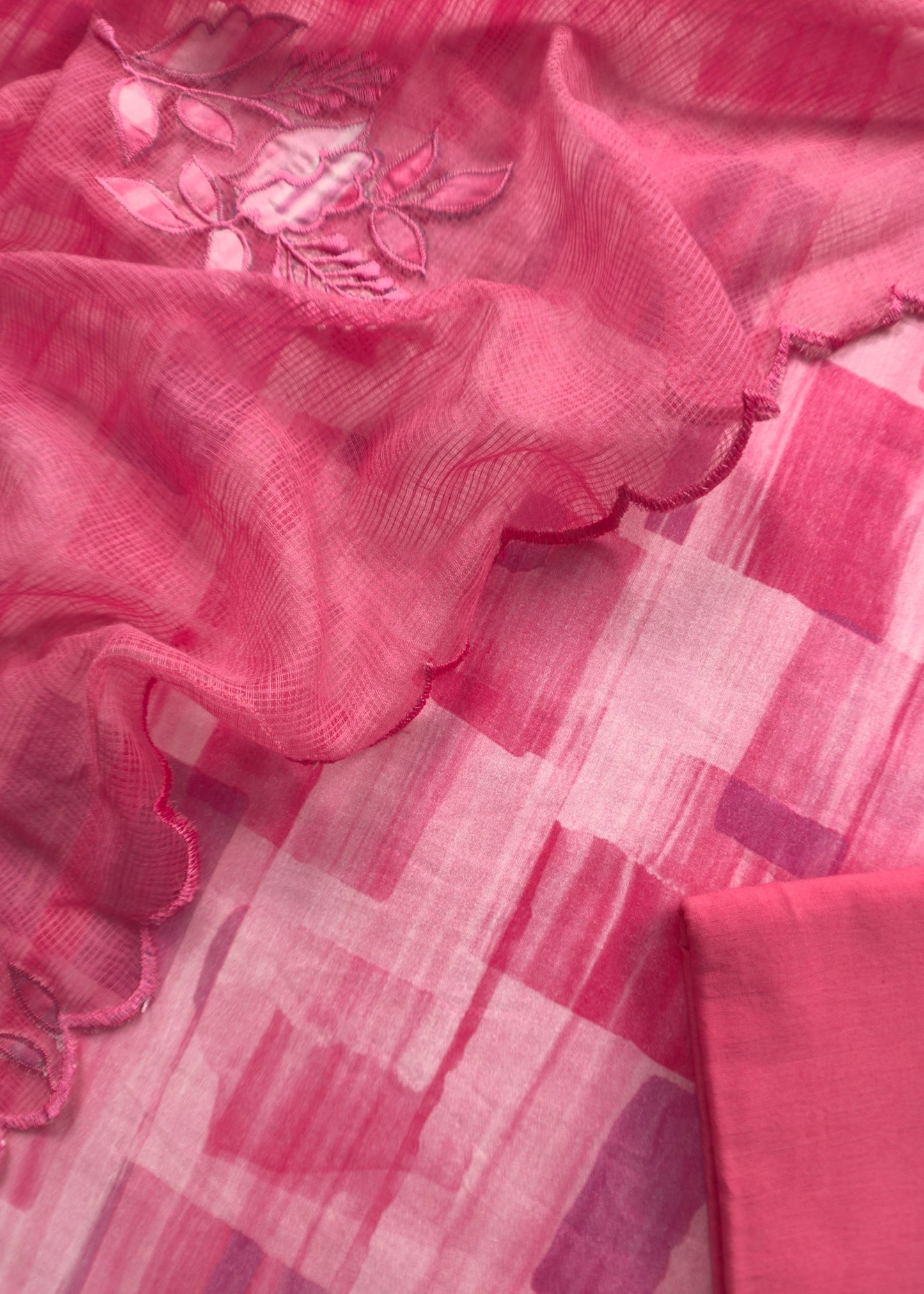 Pink Cotton Chanderi With Kota Doria Dupatta