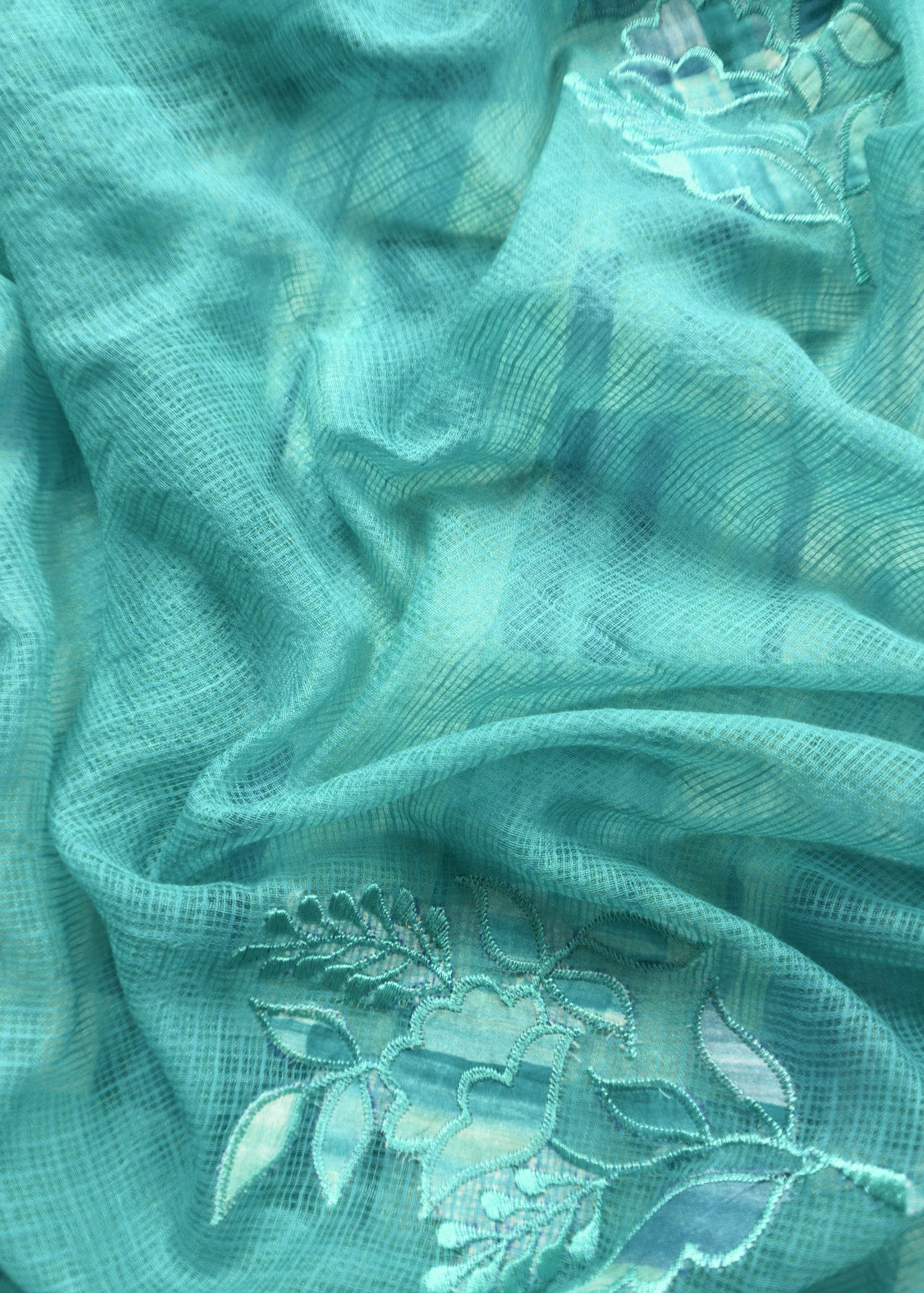 Blue Cotton Chanderi With Kota Doria Dupatta