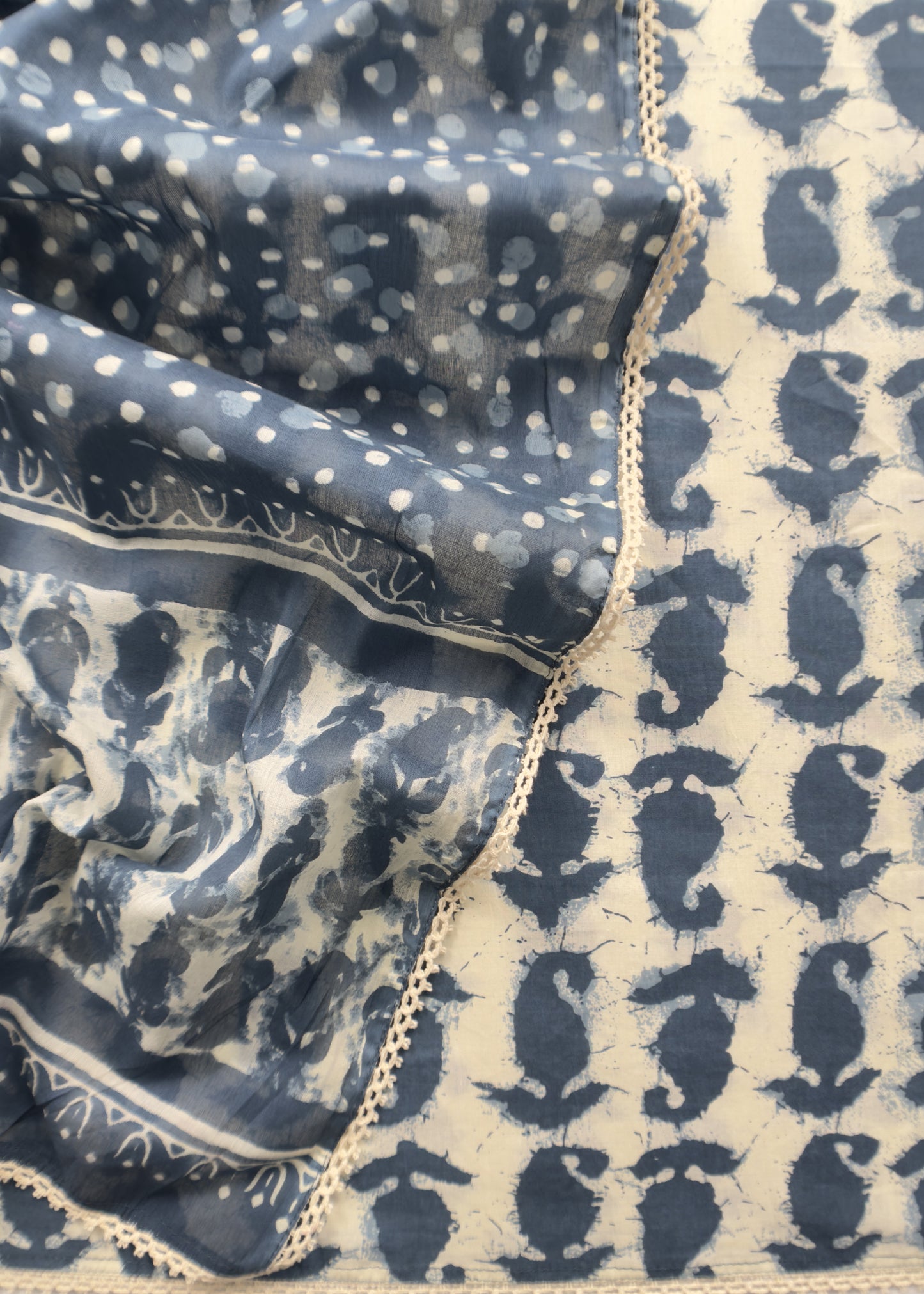 Indigo Blue Hand Block Suits Fabric In Pure Cotton