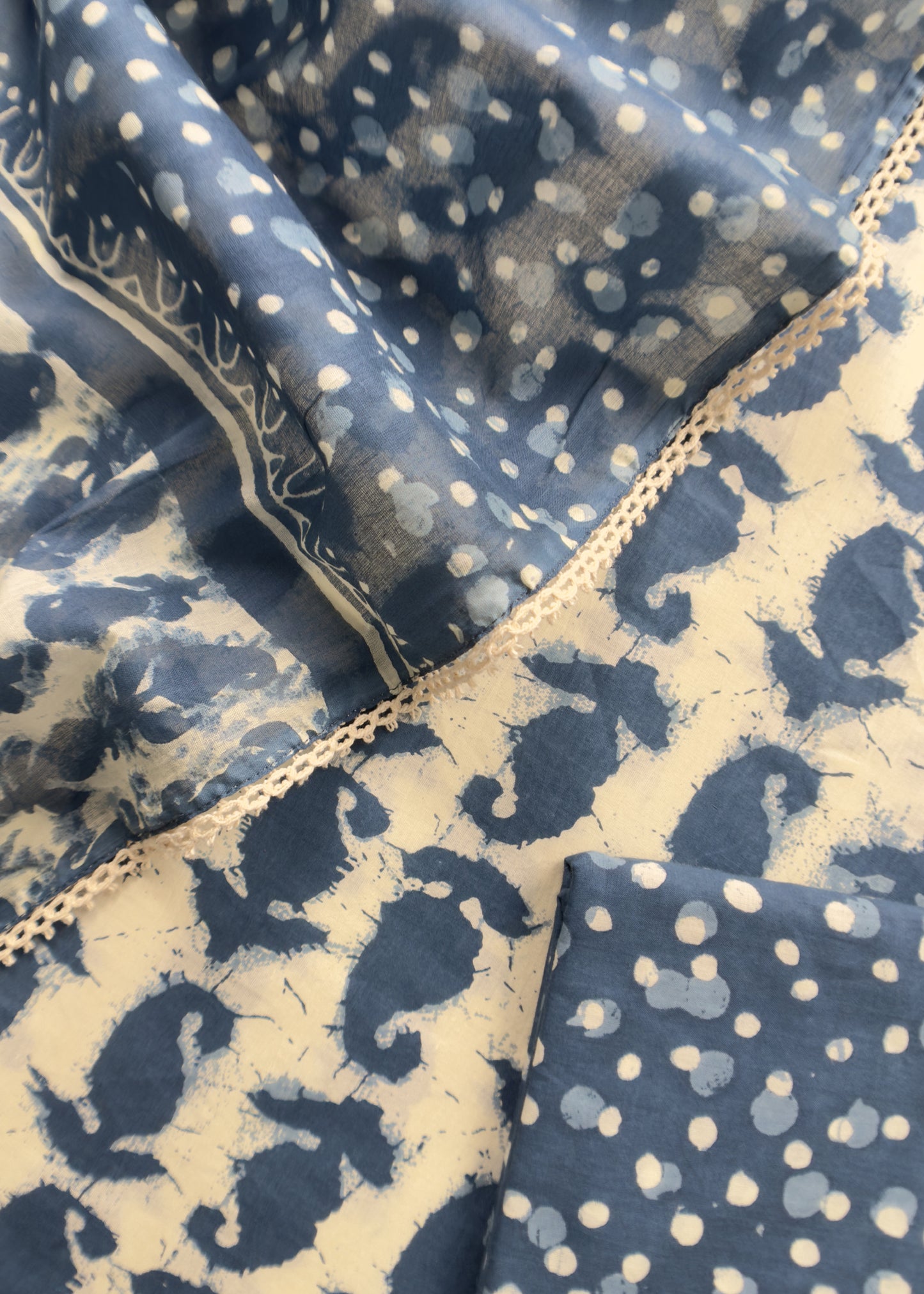 Indigo Blue Hand Block Suits Fabric In Pure Cotton