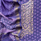 Violet Pure Maheshwari Suit Fabric With Akola Hand Block Print With Gota Patti Embroidery