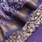 Violet Pure Maheshwari Suit Fabric With Akola Hand Block Print With Gota Patti Embroidery