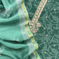 Emerald Green Pure Chanderi Silk Suit With Bagru Hand block Print And Gota patti Handwork