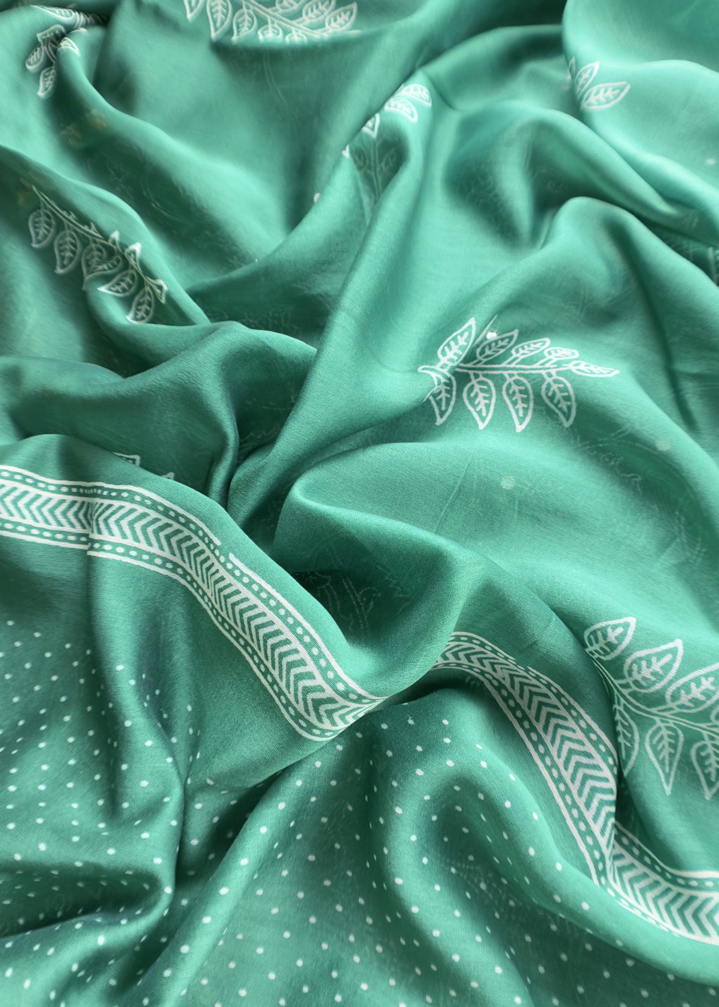 Emerald Green Pure Chanderi Silk Suit With Bagru Hand block Print And Gota patti Handwork