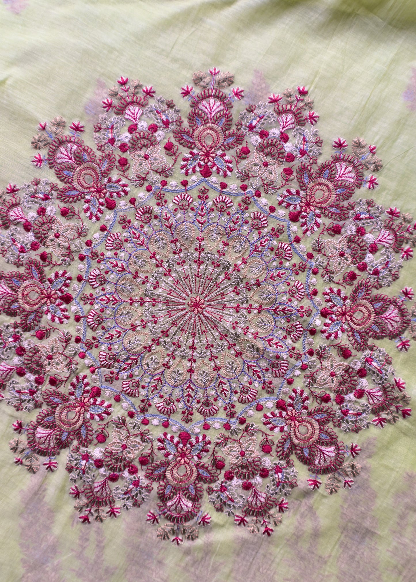 Green Summer Special Mul Chanderi Suit With Kashmiri Embroidery