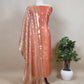 Orange Pure Tissue Silk Suit With Gold Zari Weaving