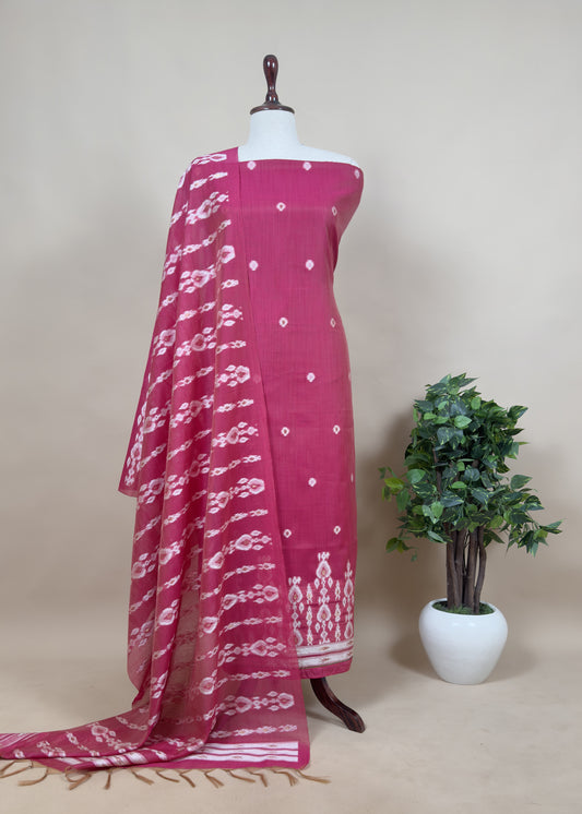 Pink Chanderi Unstitched Suit With Jamdani Weaving