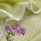 Light Green Summers Cutest Pure Mul Suit Fabric In Ghingham Checks And Floral Print With Hand Work