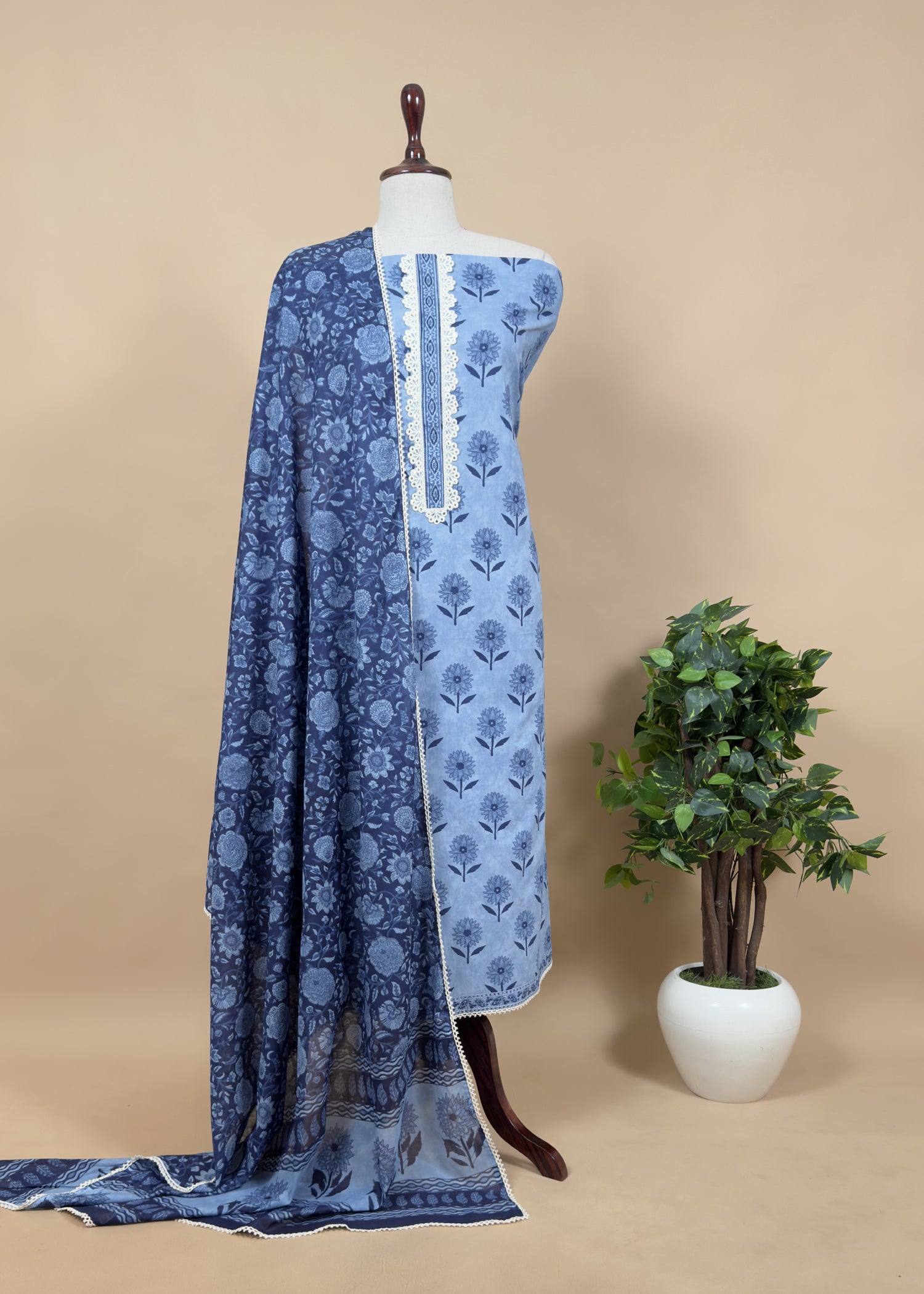 unstitched cotton suit with dupatta

