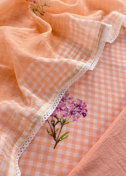 Summer wear mulmul unstitched suit with dupatta

