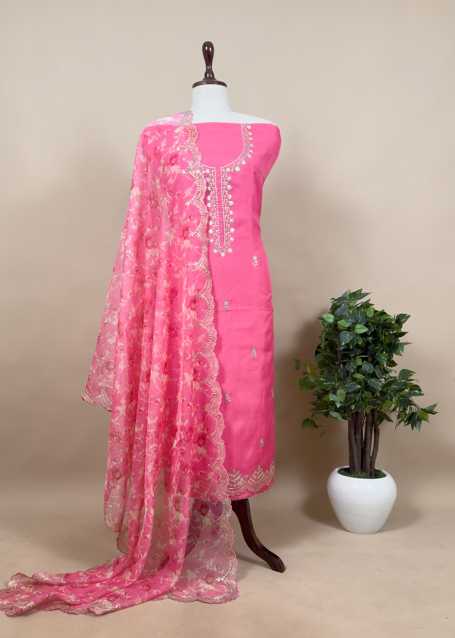 jaipuri Embroidery organza suit for wedding wear

