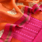 Orange Blockprint Handloom Maheshwari Silk Suit Fabric With Self Resham Embroidered Panel