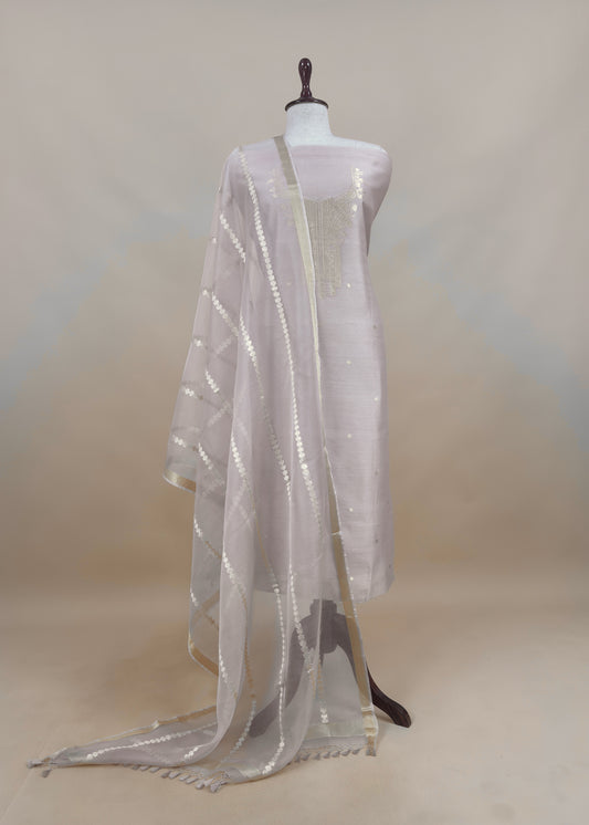 Off White Handloom Unstitched Chanderi Silk Suit With Kadwa Weaving