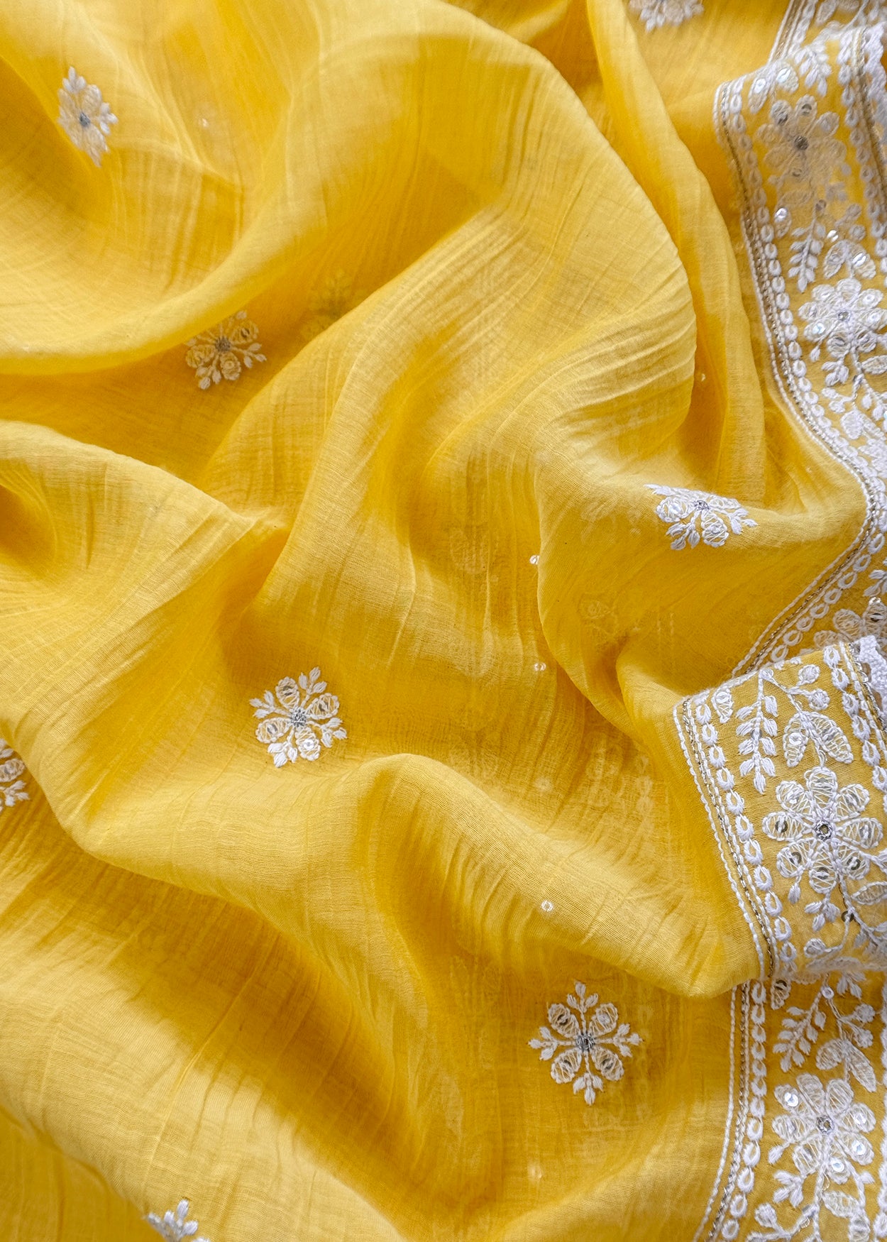 Yellow Lakhnavi Mulmul Suit With Dupatta