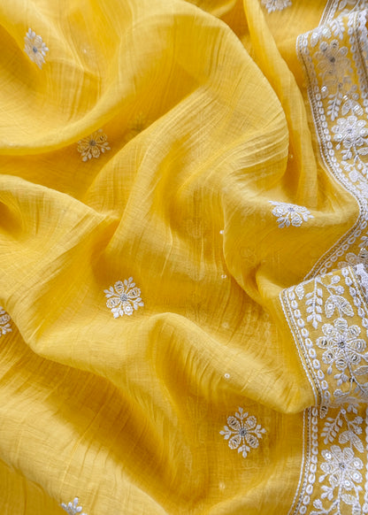 Yellow Lakhnavi Mulmul Suit With Dupatta