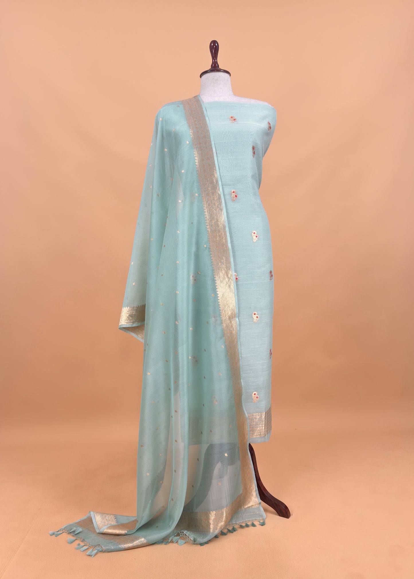 Sky Blue Handloom Silk Kurta And Kora Silk Dupatta with Meenakari Weaving
