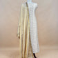 Beige Handloom Tissue Silk Suit With Silver Zari Weaves